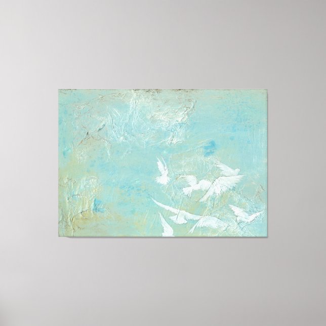 Toile Oiseaux blancs à travers le ciel bleu (Recto)