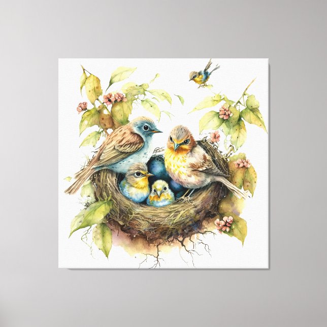 Toile Oiseaux dans la pépinière de nids - Aquarelle (Recto)