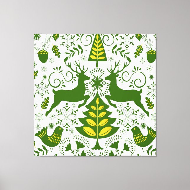 Toile Oiseaux de cerfs en fleurs de Noël or (Recto)
