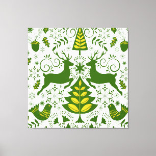 Toile Oiseaux de cerfs en fleurs de Noël or