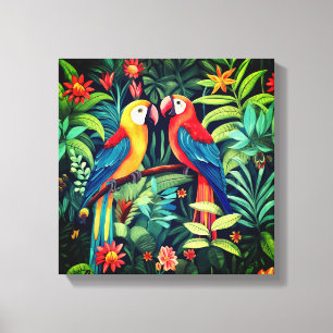 Toile Oiseaux de dessin animé dans l'art de la jungle