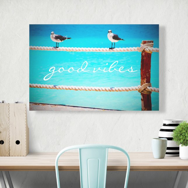 Toile Oiseaux de mer Océan Photo Good Vibes Typographie (Créateur téléchargé)