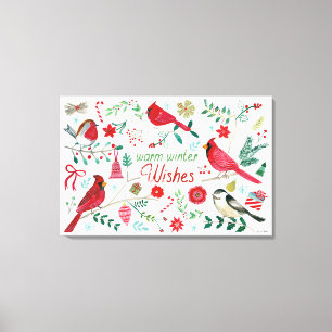 Toile Oiseaux d'hiver - Souhaits chauds