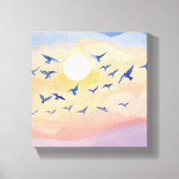 Toile Oiseaux en vol | Aquarelle de la nature du coucher