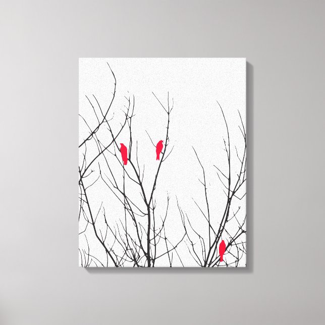 Toile Oiseaux rouges brillants sur les branches d'arbres (Recto)