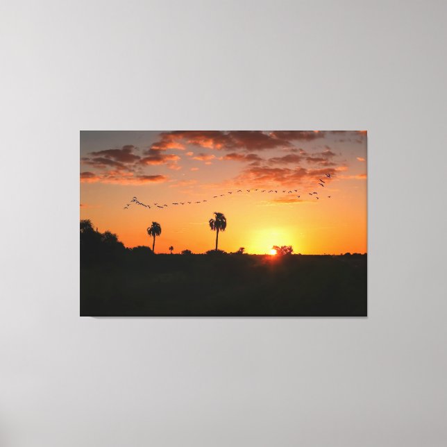 Toile Oiseaux traversant au coucher du soleil (Recto)