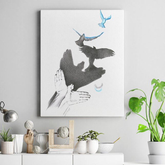 Toile Oiseaux volants à l'ombre de la main Illusion Art  (Créateur téléchargé)