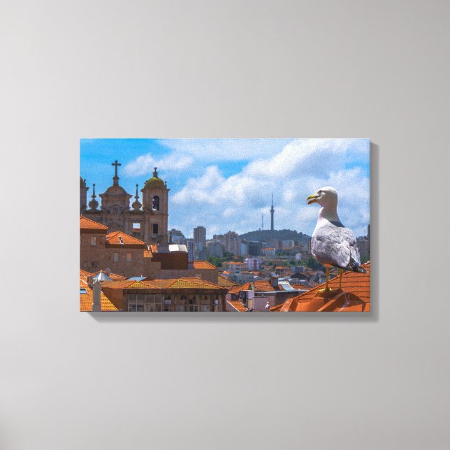 Toile Oiseaux Vue sur les toits du Portugal (Recto)