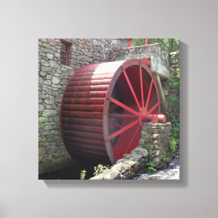 Toile Old Grist Mill - Red Water Wheel, Sudbury, MA