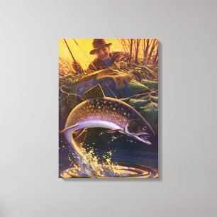 Toile Omble de fontaine pêcheur de poissons, pêche sport