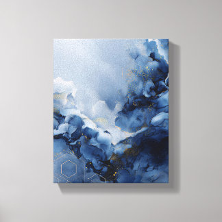 Toile Or abstrait fluide bleu et or