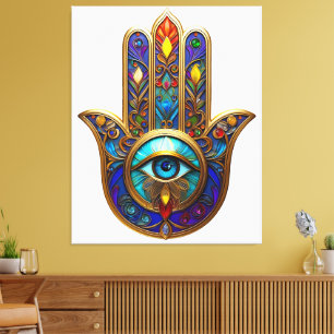 Toile Or Coloré Hamsa Turquoise Saphir Troisième Œil