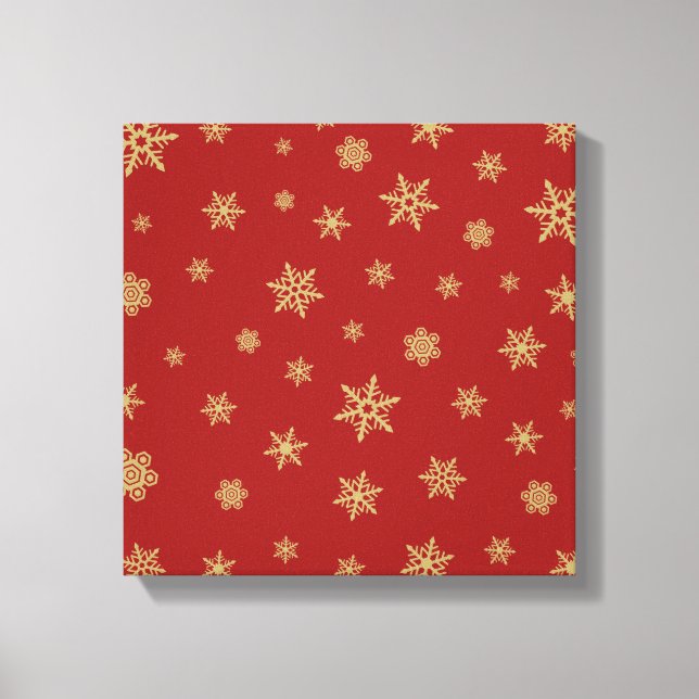 Toile Or de conception de flocons de neige sur le rouge (Recto)