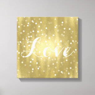 Toile Or rêveur et amour blanc de Bokeh de confettis