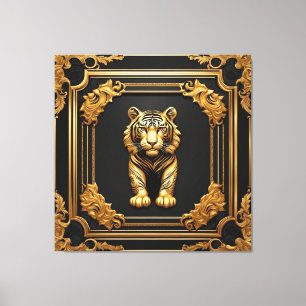 Toile Or tigre et cadre ornemental noir
