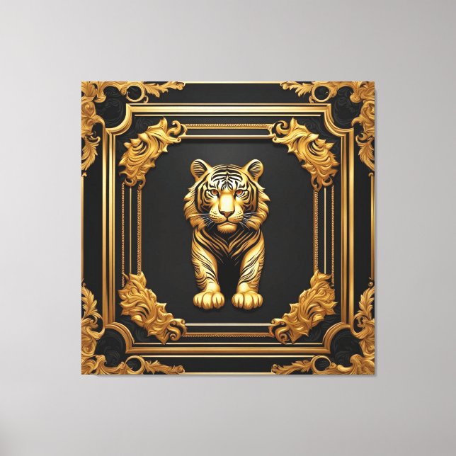 Toile Or tigre et cadre ornemental noir (Recto)
