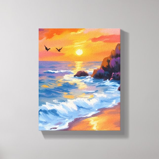 Toile Orange Beach Sunset | Coastal Painting (Recto)