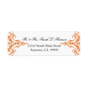 Toile Orange n blanc Damask Swirl Mariage Étiquett