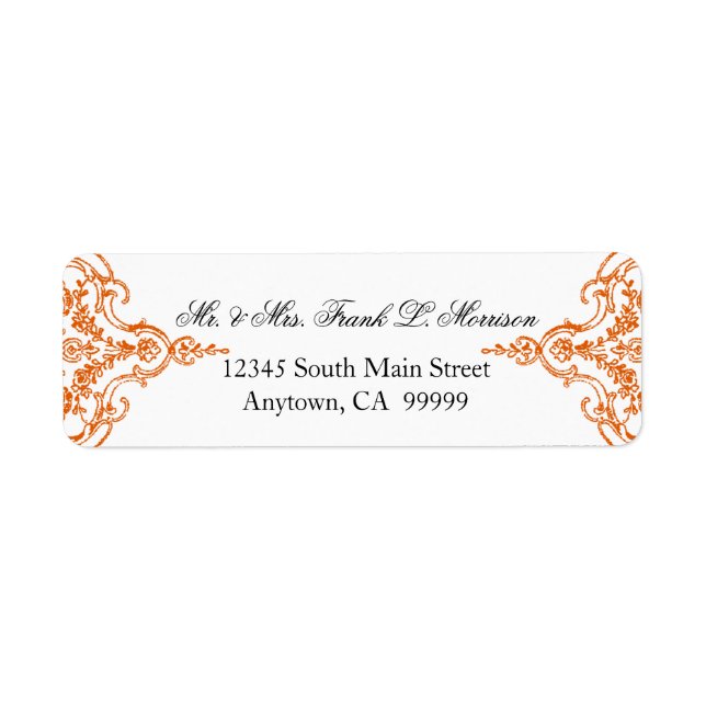 Toile Orange n blanc Damask Swirl Mariage Étiquett (Devant)