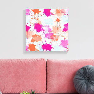Toile Orange Rose Bleu Abstrait Peinture Moderne Éclabou