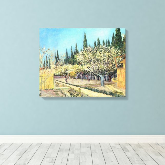 Toile Orchard Van Gogh à Blossom, Bordé par Cyprès (Insitu (Plancher de Bois))