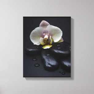 Toile Orchidée Blanche Sur Pierres Noires