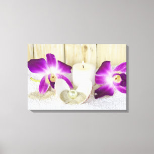 Toile orchidées et bougie de spa avec coquillage