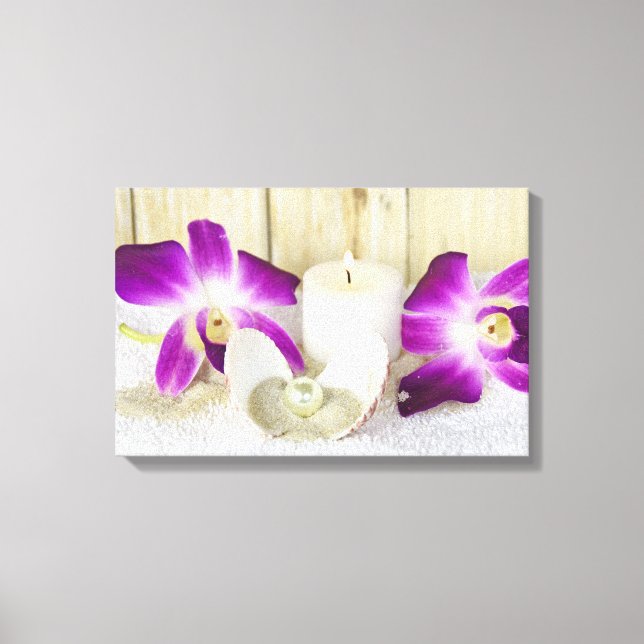 Toile orchidées et bougie spa avec coquillage (Recto)