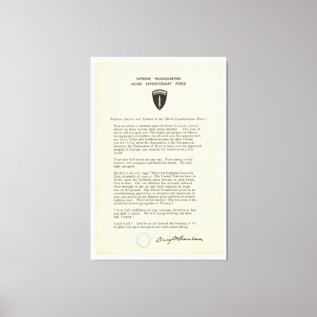 Toile Ordre du jour de Dwight D. Eisenhower (1944) (Recto)