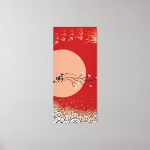Toile Oriental Lune Lumineuse Hirondelles Oiseaux Zen Ar