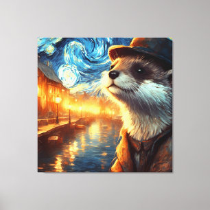 Toile Otter dans la ville de nuit étoilée