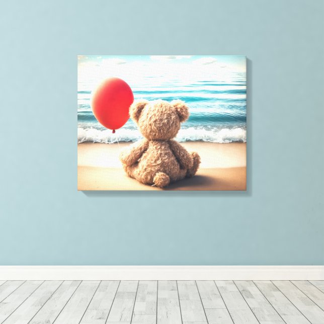 Toile Ours En Teddy Avec Balloc Rouge (Insitu (Plancher de Bois))
