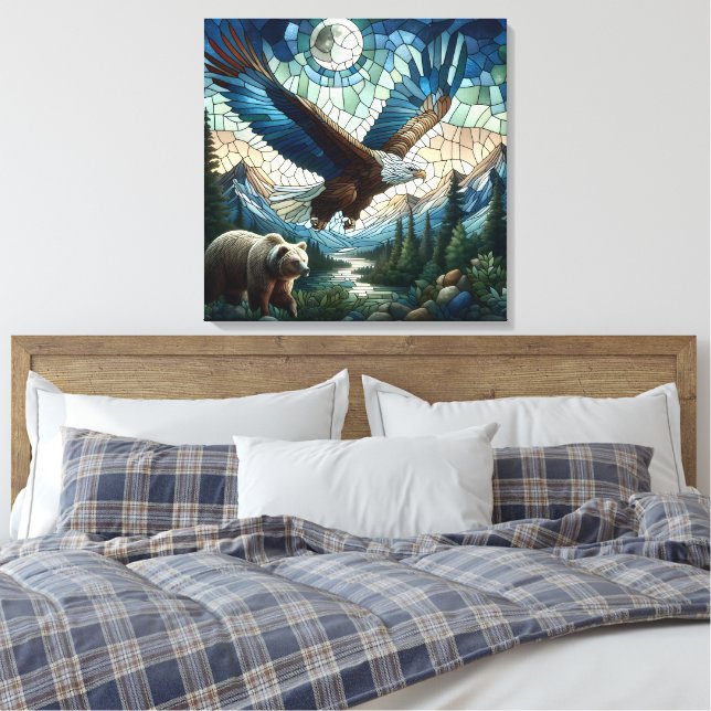 Toile Ours et aigle en mosaïque dans les montagnes Ai Ar (Insitu(Chambre))