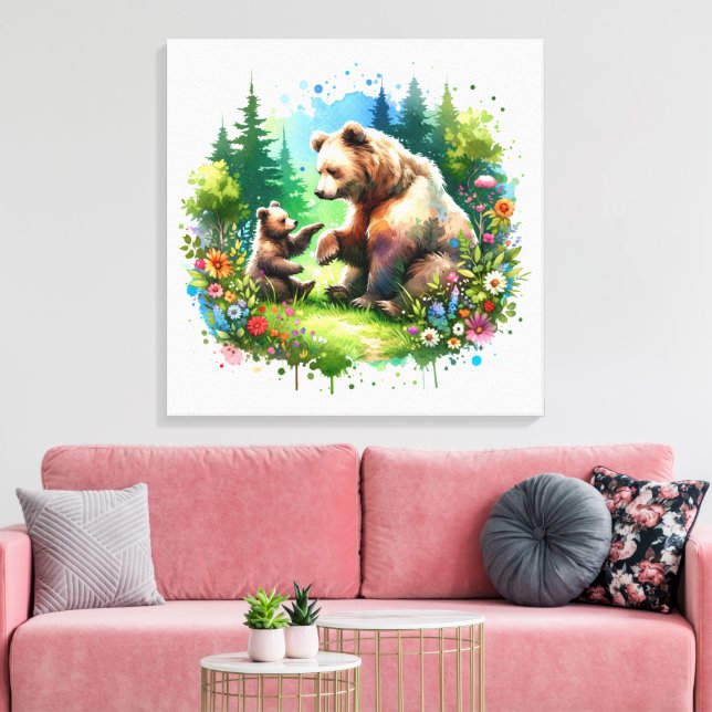 Toile Ours et cubes d'aquarelle (Insitu(Salon))