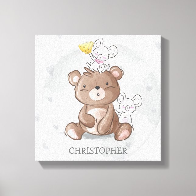 Toile Ours mignon en peluche avec mouses garçon en pépin (Recto)