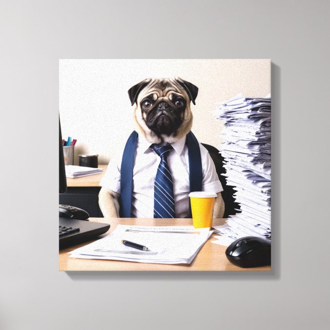 Toile Overwhelmed Office Pug (Recto)