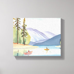 Toile Pagaie sur le lac Aquarelle de paysage