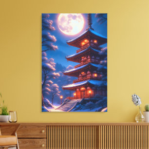 Toile Pagode mystique sous le ciel lunaire