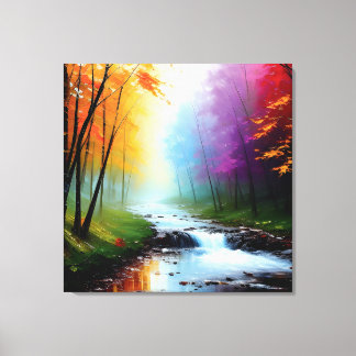 Toile Painting in the forest with a river.