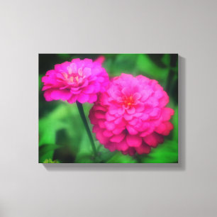 Toile Paire de fleurs rose Zinnia