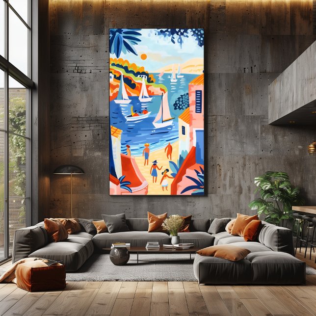 Toile Paisaje Costero: Arte Favista con Veleros y Casas (Créateur téléchargé)