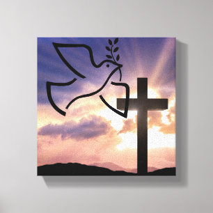 Toile Paix, Dove, Pâques, Religieux, Aquarelle, Croix