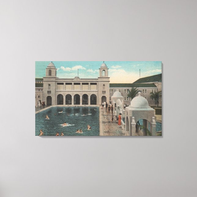 Toile Palm Beach, FL - Vue extérieure de la piscine et d (Recto)