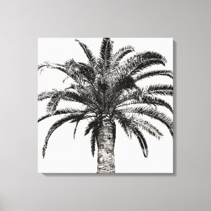 Toile Palmier de l'île tropicale rétro en noir et blanc