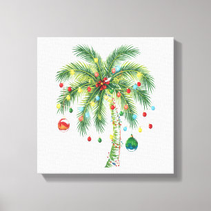 Toile Palmier de Noël tropical avec lumières et ornam