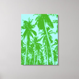 Toile Palmiers en vert et bleu