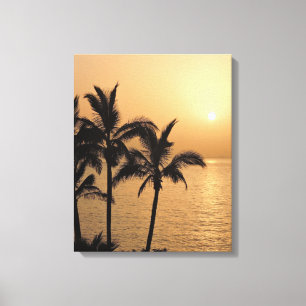 Toile Palmiers et coucher du soleil romantique