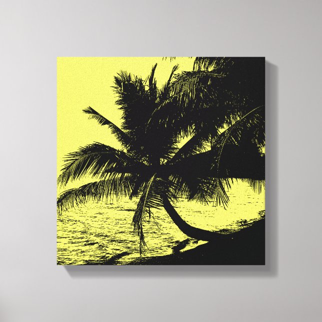Toile Palmiers et eau - Jaune (Recto)