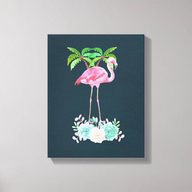 Toile Palmiers Flamants roses roses et succulents florau (Recto)