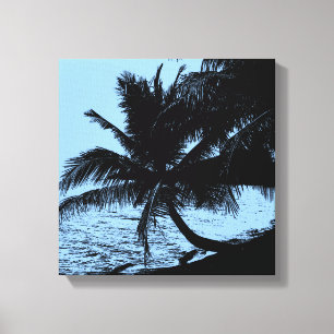 Toile Palmiers, plage et mer - Bleu